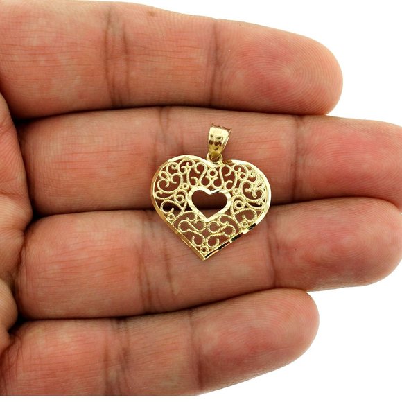 10K Yellow Gold Diamond Cut Heart Pendant